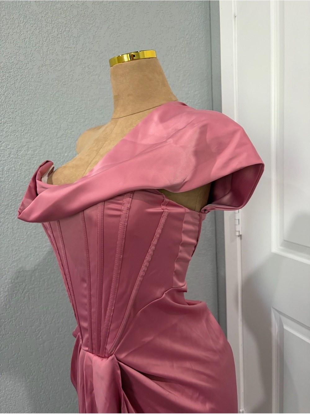 One-Shoulder Rose Pink Cocktail Dress with Draped Skirt - Picture 11 of 15